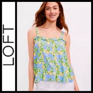 LOFT Blue and Yellow Lemon Print Camisole